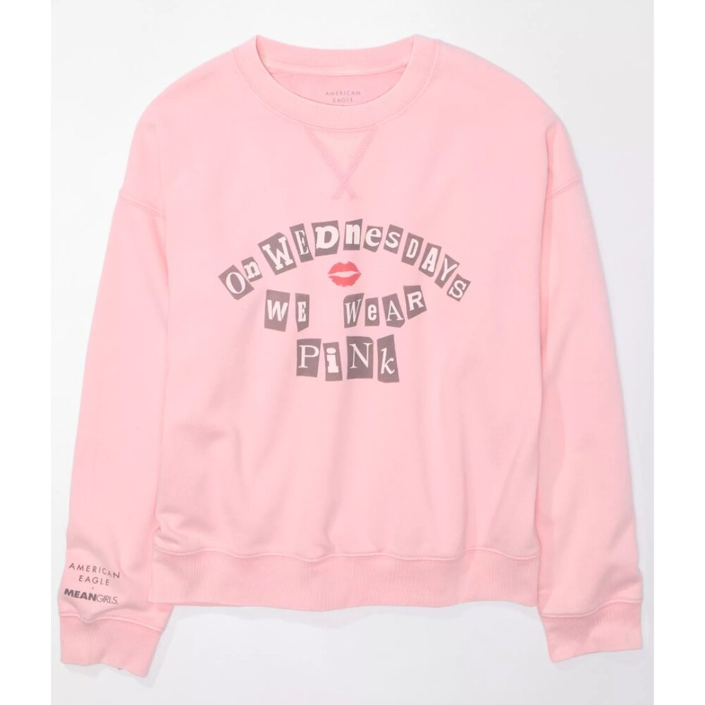 American Eagle x Mean Girls Crew Neck Sweatshirt | On Wednesday We Wear Pink